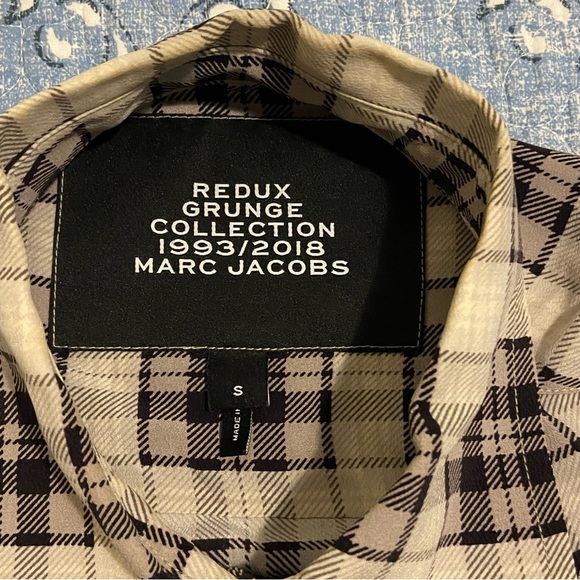 Marc Jacobs Beige and Brown Redux Grunge Silk Plaid Shirt - Picture 4 of 5